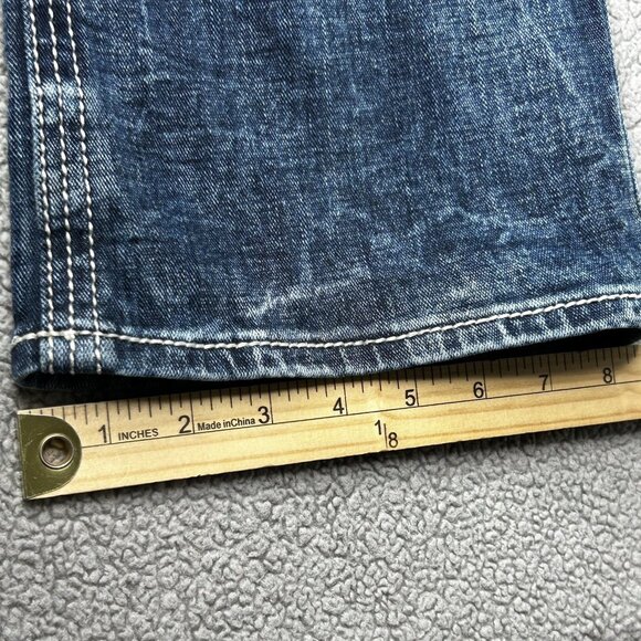 Salvage Mayhem Jeans Mens 32x31 Blue Bootcut Contrast Thick Stitch Buckle Y2K - Picture 14 of 14
